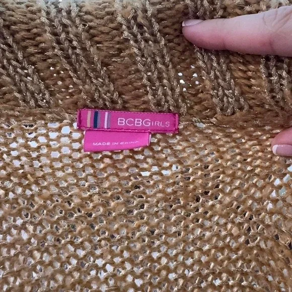 BCBGIRLS Gold Metallic Knit Cardigan Sweater Mustard Yellow Pointelle Button Up - Picture 7 of 8